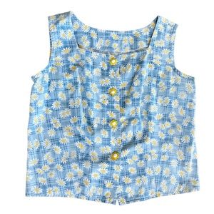 VTG | square neck Daisy floral pattern button front sleeveless tank